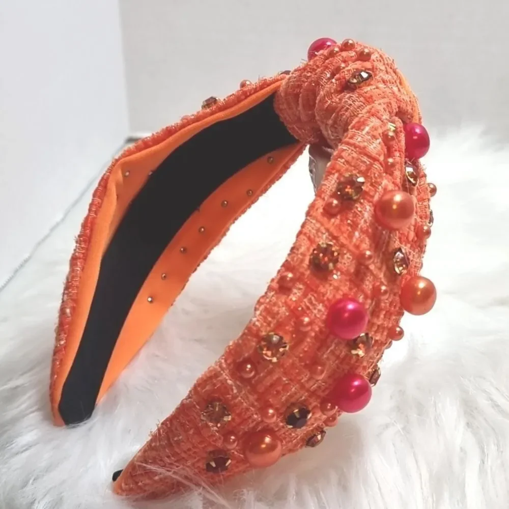 FALL TWEED PEARL RHINESTONE JEWELED HEADBAND thankgiving bohemian